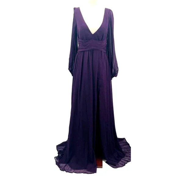 LULU'S SZ XL Enchant My Love Dark Purple V-Neck Long Sleeve Maxi Dress NEW 0b13 - Picture 2 of 10